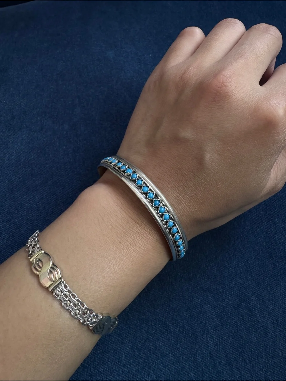 Vintage 950 Sterling Silver Turquoise Cuff Bracelet